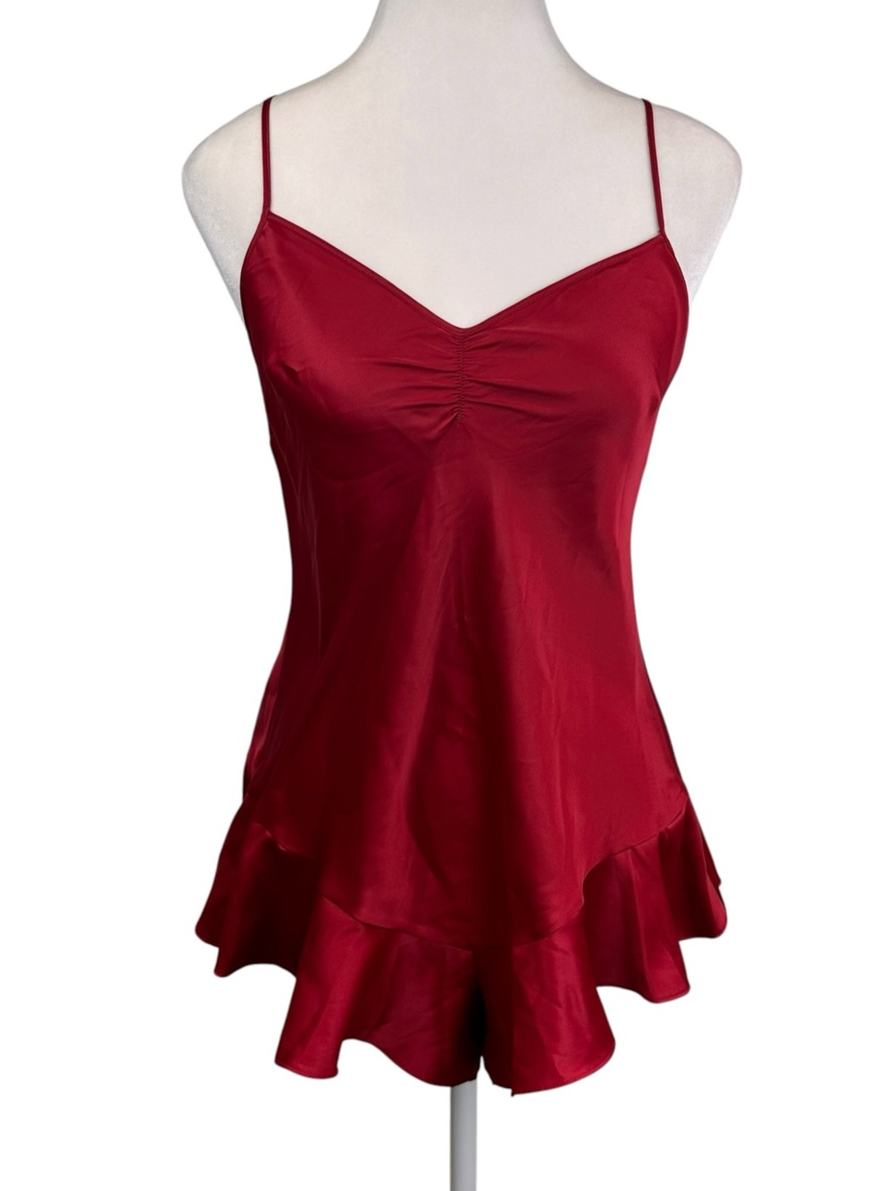 Victoria's Secret Red Satin Ruffle Chemise Romper Teddy Size Small